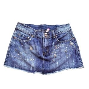 GQ Paris Y2K Rhinestone Denim Mini Skirt